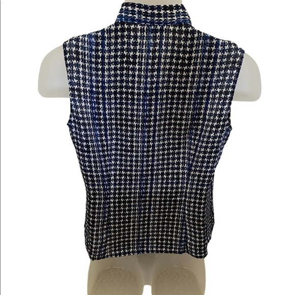 tahari ASL Sleeveless Blue & White Patterned Blouse Top Women PM Petite Medium - Picture 2 of 5